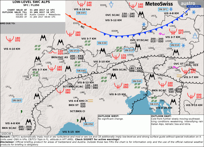 The low-level significant weather prognostic chart depicts weather conditions